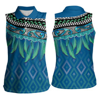 Aotearoa Maori Ngati Kahungunu Iwi Paua Blue Women Sleeveless Polo Shirt Korowai Tukutuku Kaokao Motifs