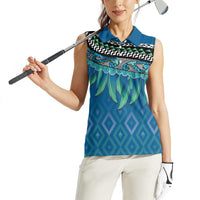 Aotearoa Maori Ngati Kahungunu Iwi Paua Blue Women Sleeveless Polo Shirt Korowai Tukutuku Kaokao Motifs