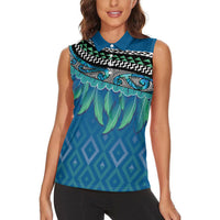 Aotearoa Maori Ngati Kahungunu Iwi Paua Blue Women Sleeveless Polo Shirt Korowai Tukutuku Kaokao Motifs