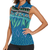 Aotearoa Maori Ngati Kahungunu Iwi Paua Blue Women Sleeveless Polo Shirt Korowai Tukutuku Kaokao Motifs