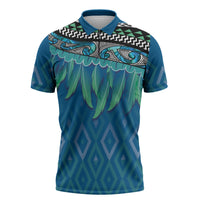 Aotearoa Maori Ngati Kahungunu Iwi Paua Blue Zipper Polo Shirt Korowai Tukutuku Kaokao Motifs