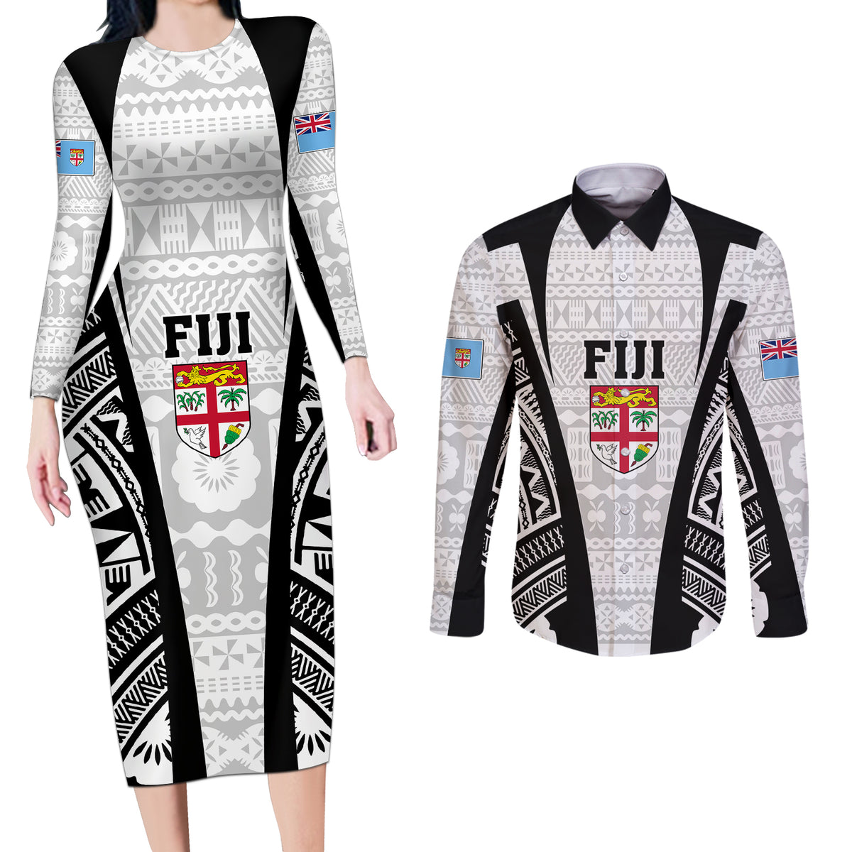 personalised-fiji-rugby-couples-matching-long-sleeve-bodycon-dress-and-long-sleeve-button-shirts-2023-world-cup-history-makers-white-ver