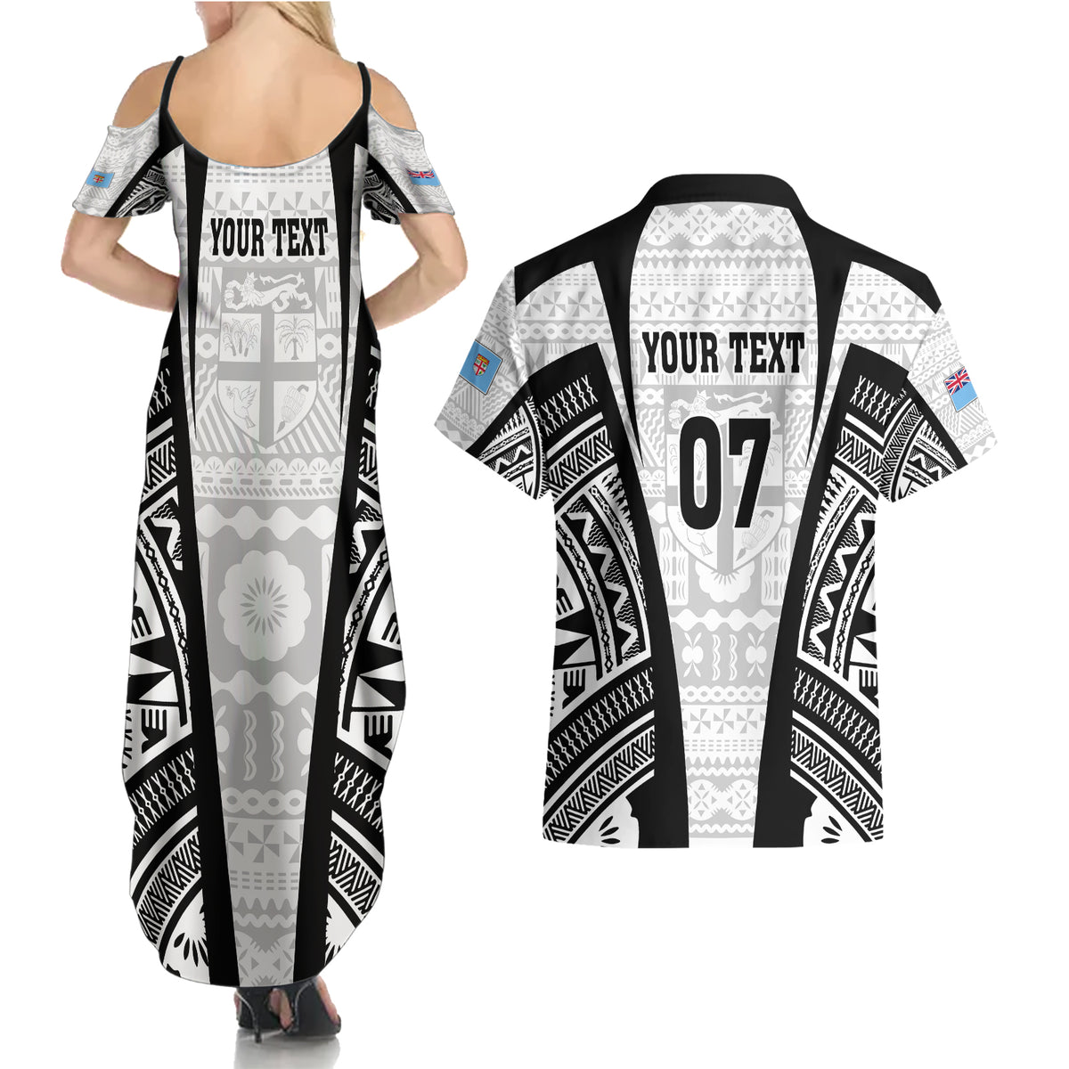 personalised-fiji-rugby-couples-matching-summer-maxi-dress-and-hawaiian-shirt-2023-world-cup-history-makers-white-ver