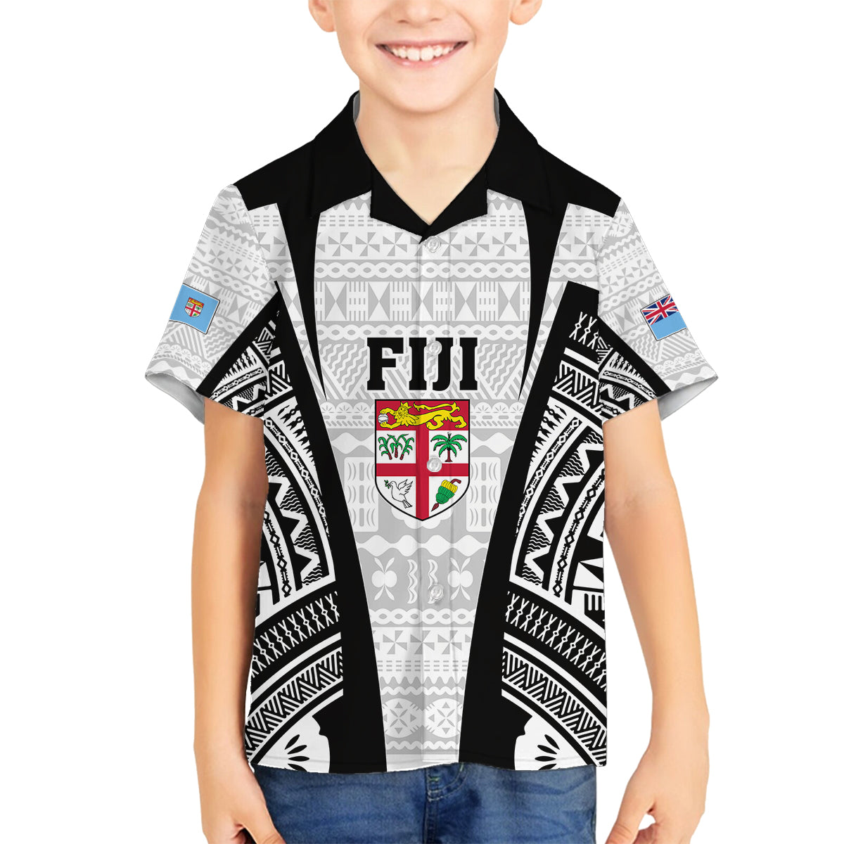 Personalised Fiji Rugby Family Matching Puletasi Dress and Hawaiian Shirt 2023 World Cup History Makers - White Ver LT7 Son's Shirt White - Polynesian Pride