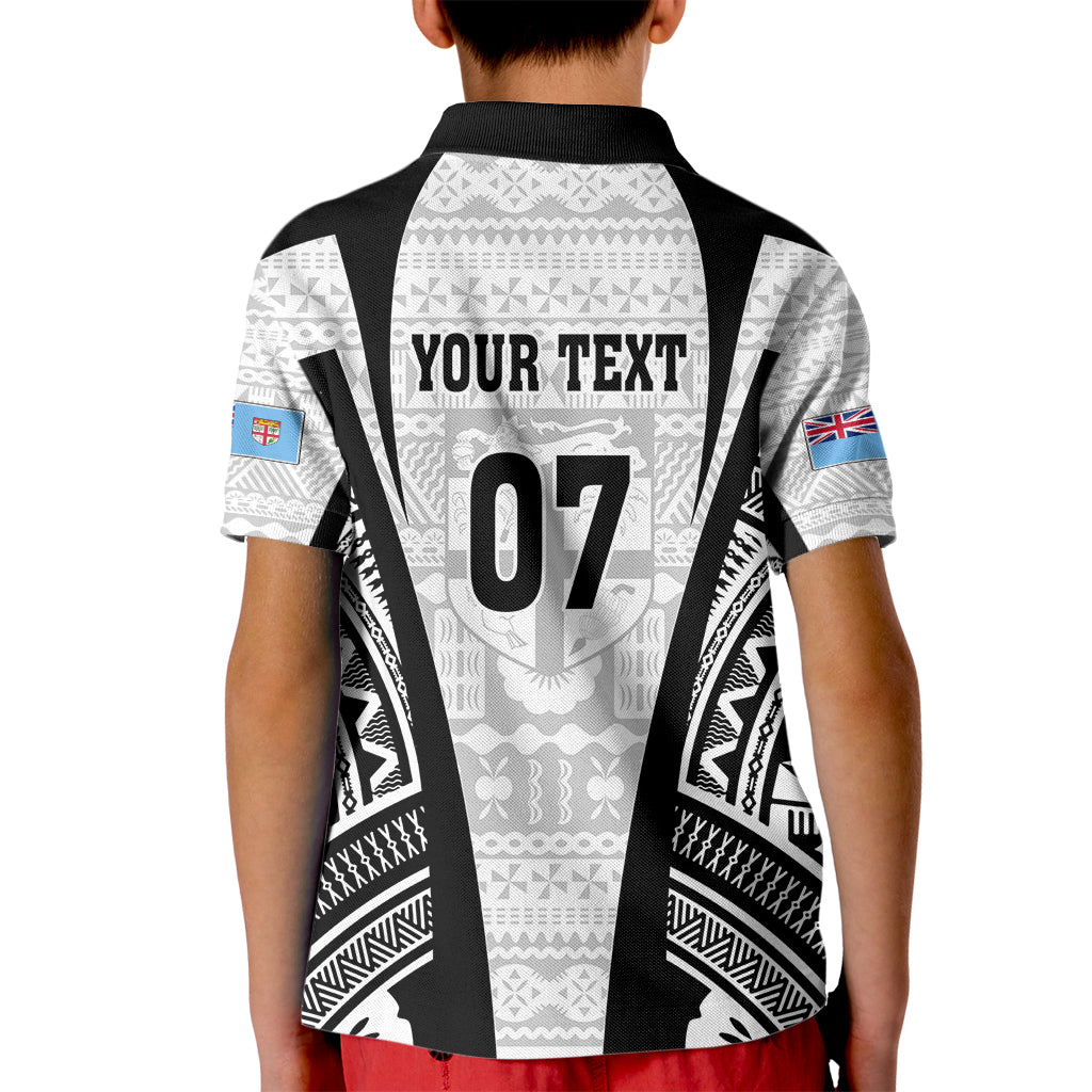 Personalised Fiji Rugby Kid Polo Shirt 2023 World Cup History Makers - White Ver LT7 - Polynesian Pride