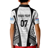 Personalised Fiji Rugby Kid Polo Shirt 2023 World Cup History Makers - White Ver LT7 - Polynesian Pride