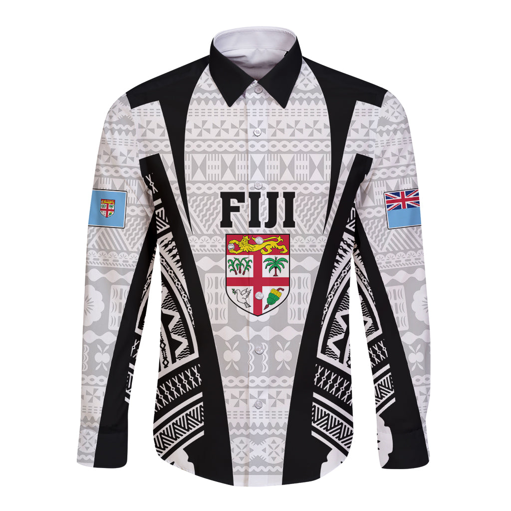 Personalised Fiji Rugby Long Sleeve Button Shirt 2023 World Cup History Makers - White Ver LT7 Unisex White - Polynesian Pride