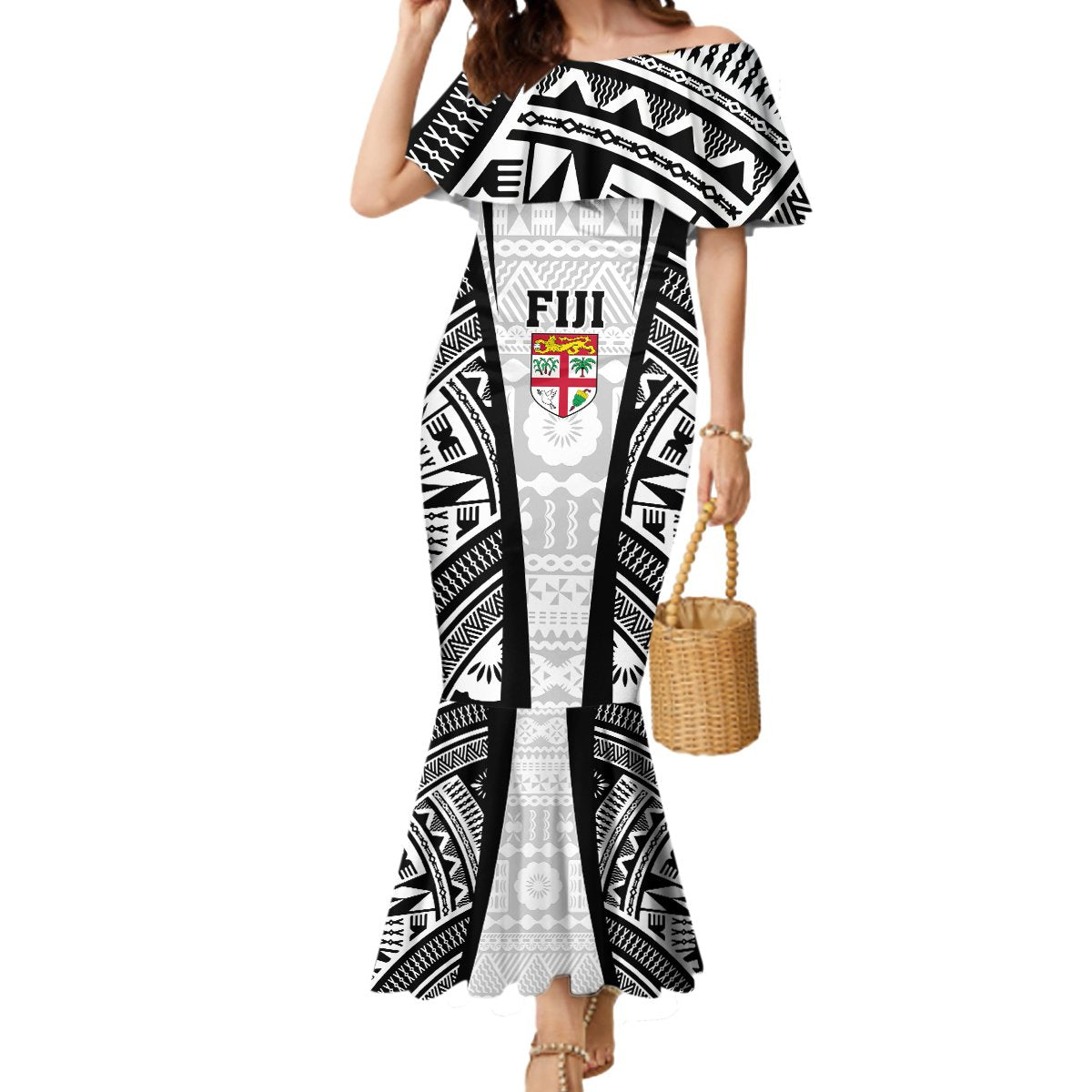 Personalised Fiji Rugby Mermaid Dress 2023 World Cup History Makers - White Ver LT7 Women White - Polynesian Pride