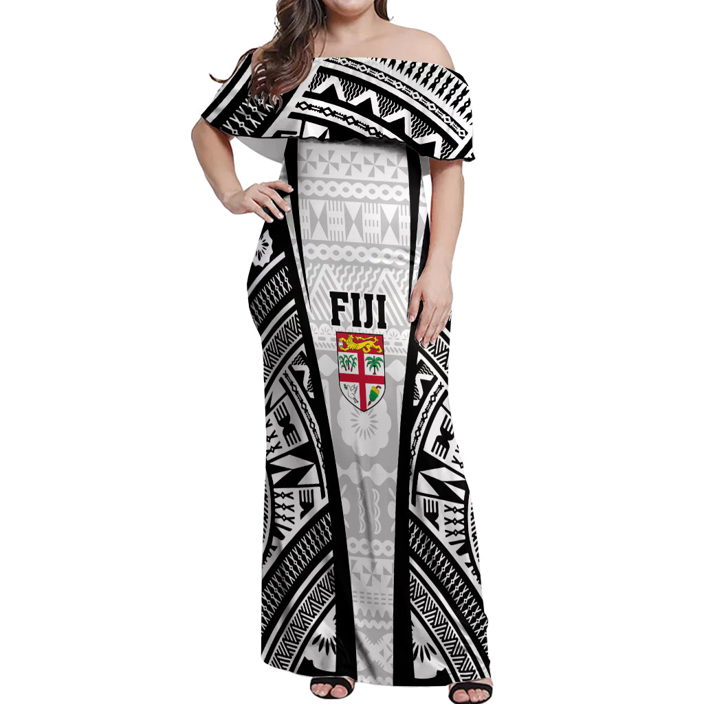 Personalised Fiji Rugby Off Shoulder Maxi Dress 2023 World Cup History Makers - White Ver LT7 Women White - Polynesian Pride