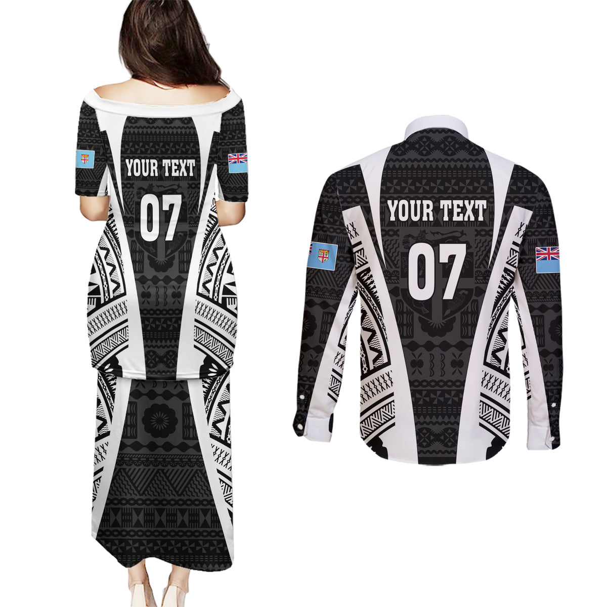 personalised-fiji-rugby-couples-matching-puletasi-dress-and-long-sleeve-button-shirts-2023-world-cup-history-makers-black-ver