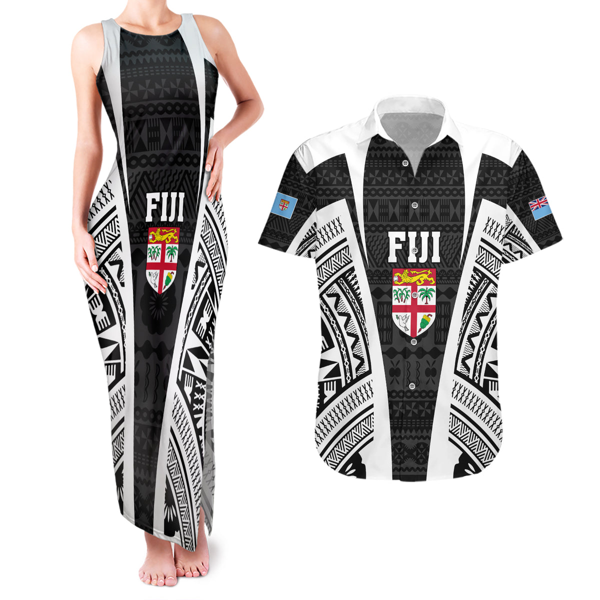 personalised-fiji-rugby-couples-matching-tank-maxi-dress-and-hawaiian-shirt-2023-world-cup-history-makers-black-ver