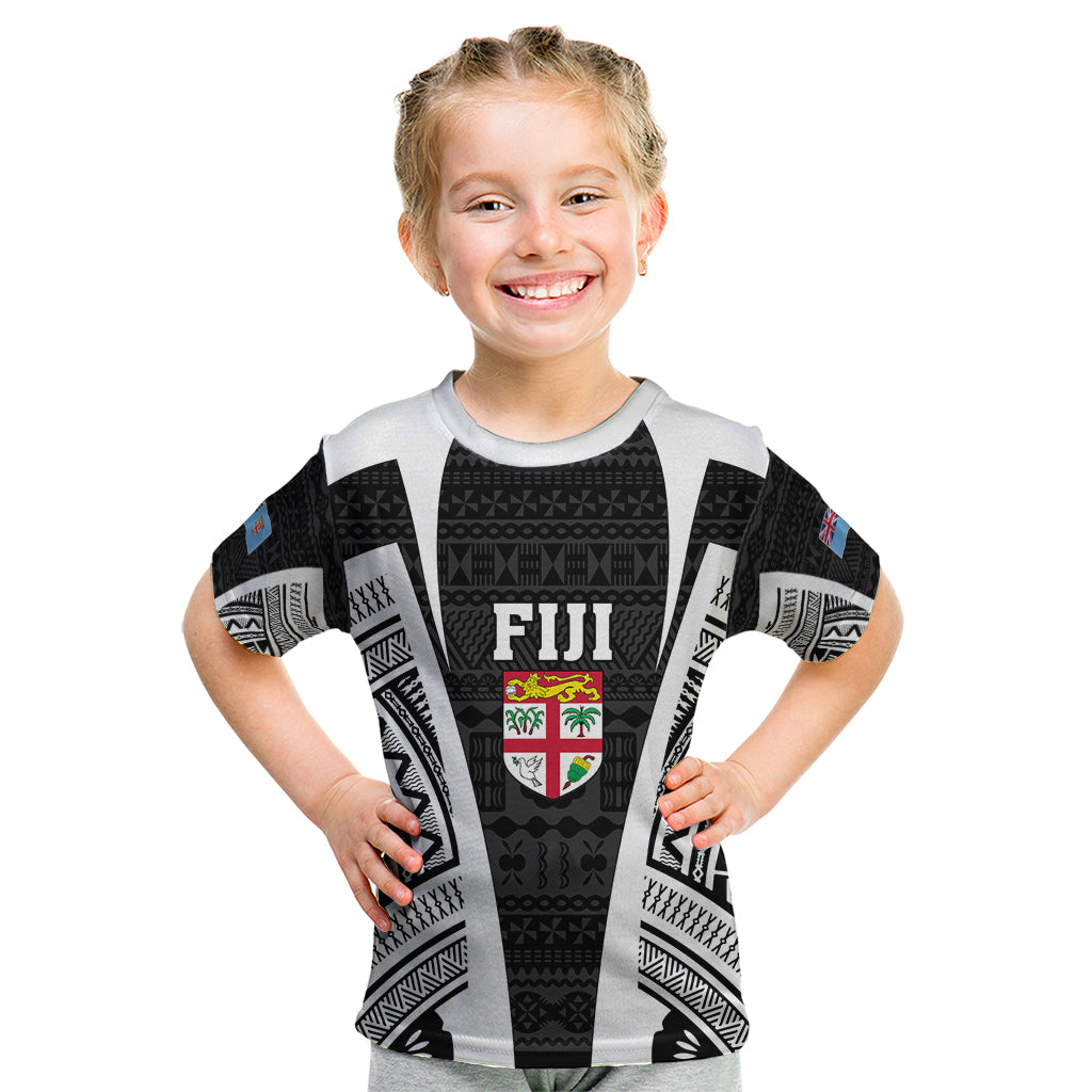 Personalised Fiji Rugby Kid T Shirt 2023 World Cup History Makers - Black Ver LT7 Black - Polynesian Pride