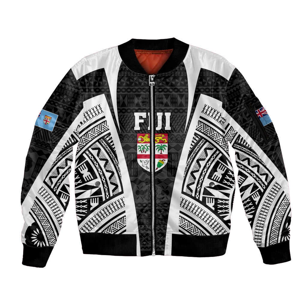 Personalised Fiji Rugby Sleeve Zip Bomber Jacket 2023 World Cup History Makers - Black Ver LT7 Unisex Black - Polynesian Pride