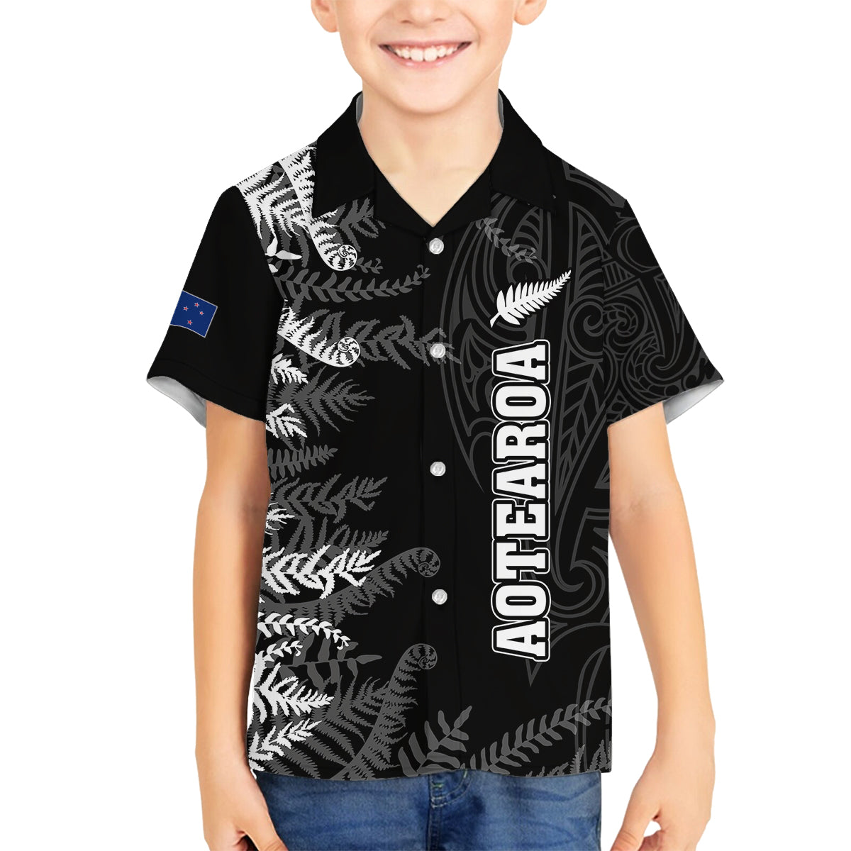 personalised-new-zealand-rugby-family-matching-summer-maxi-dress-and-hawaiian-shirt-silver-fern-basic-2023-world-cup