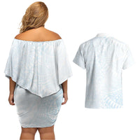 White Sunday Couples Matching Off Shoulder Short Dress and Hawaiian Shirt Plumeria Tatau Mix Tapa