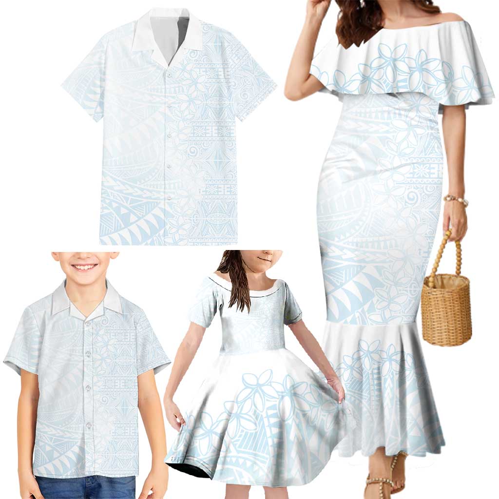 White Sunday Family Matching Mermaid Dress and Hawaiian Shirt Plumeria Tatau Mix Tapa LT7 - Polynesian Pride
