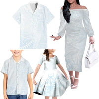 White Sunday Family Matching Off The Shoulder Long Sleeve Dress and Hawaiian Shirt Plumeria Tatau Mix Tapa