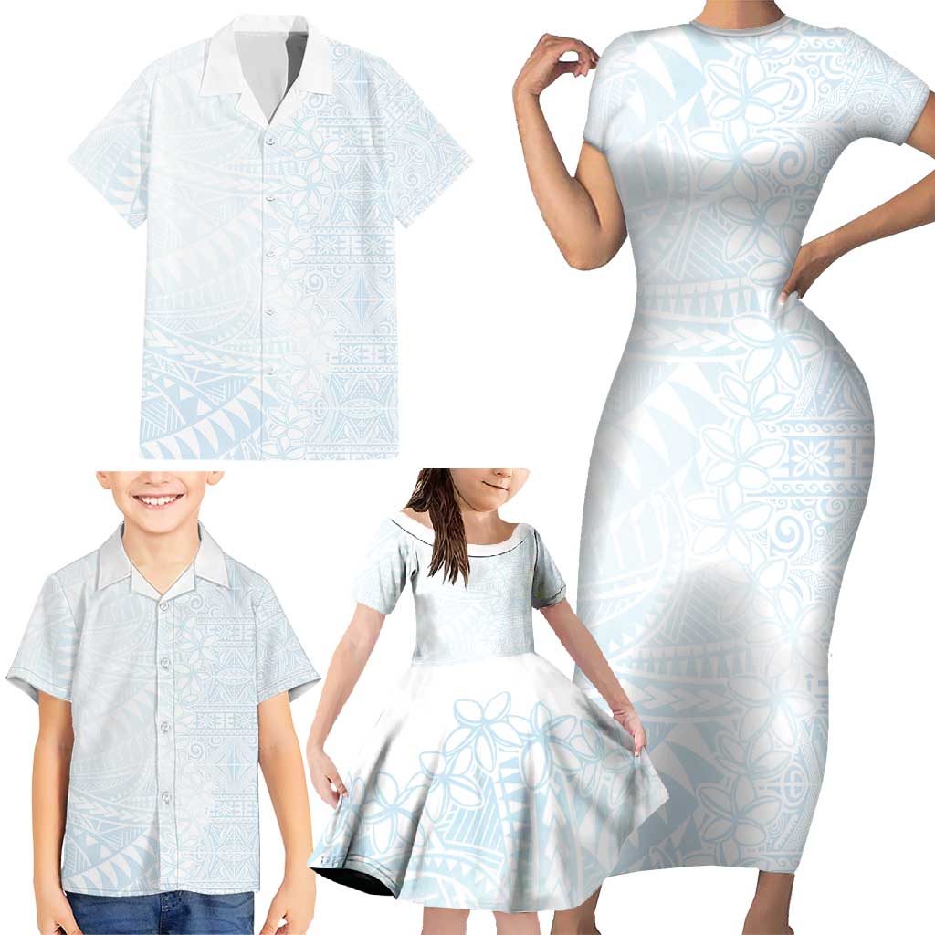 White Sunday Family Matching Short Sleeve Bodycon Dress and Hawaiian Shirt Plumeria Tatau Mix Tapa LT7 - Polynesian Pride