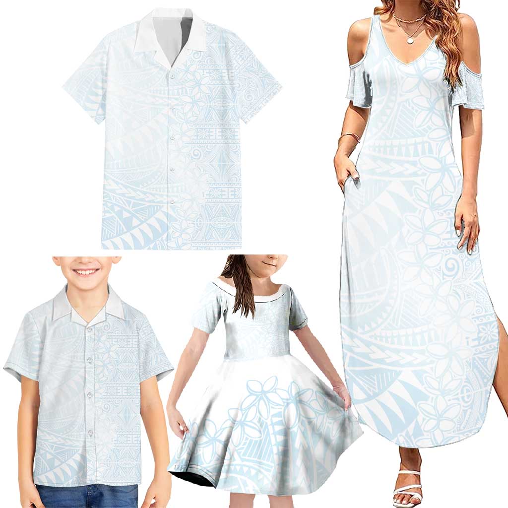White Sunday Family Matching Summer Maxi Dress and Hawaiian Shirt Plumeria Tatau Mix Tapa LT7 - Polynesian Pride