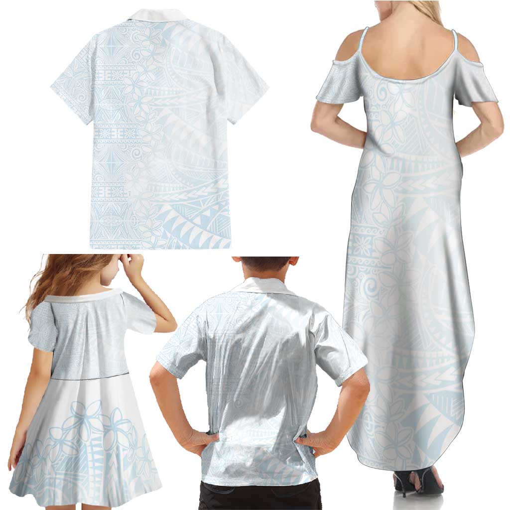 White Sunday Family Matching Summer Maxi Dress and Hawaiian Shirt Plumeria Tatau Mix Tapa