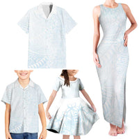 White Sunday Family Matching Tank Maxi Dress and Hawaiian Shirt Plumeria Tatau Mix Tapa