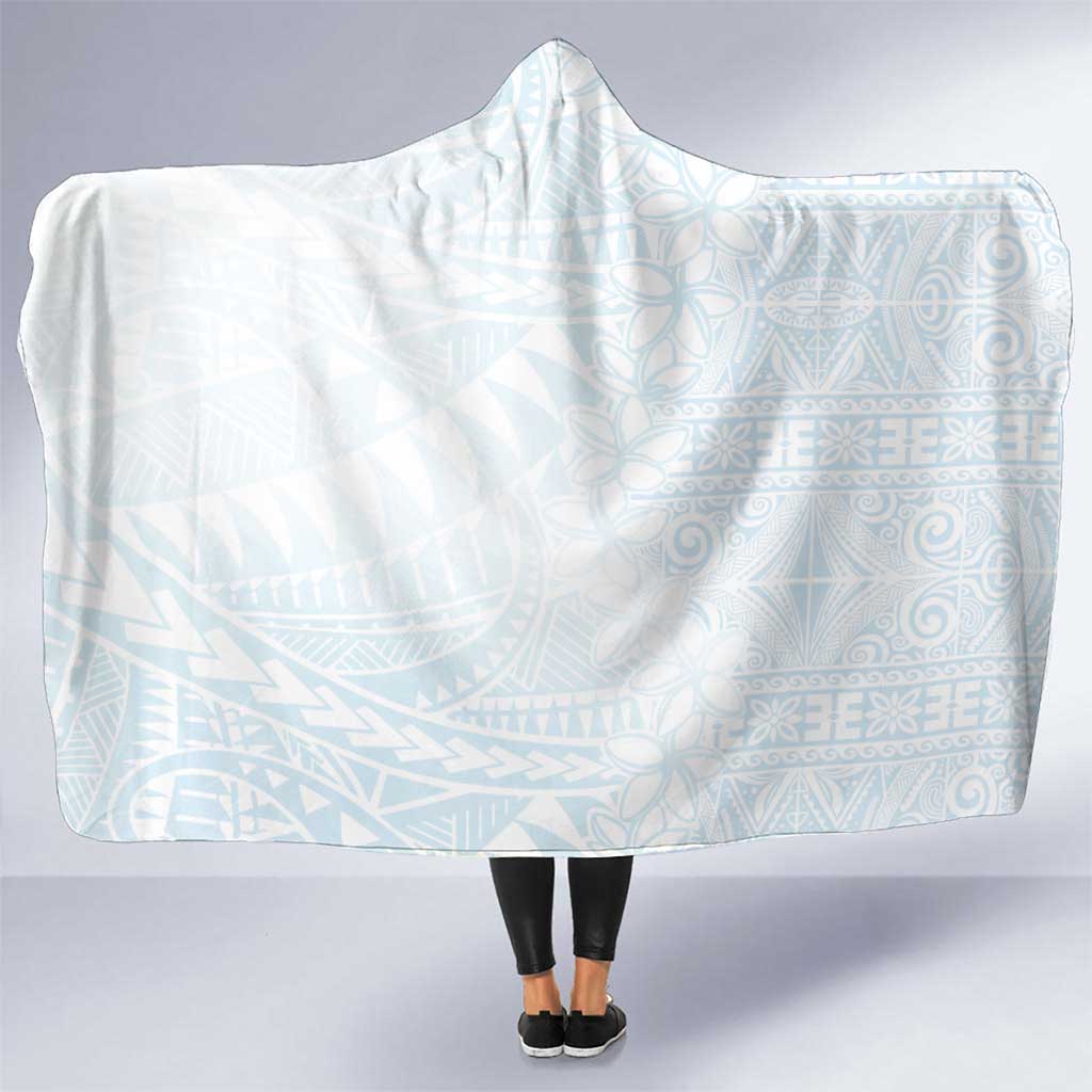 White Sunday Hooded Blanket Plumeria Tatau Mix Tapa LT7 One Size White - Polynesian Pride