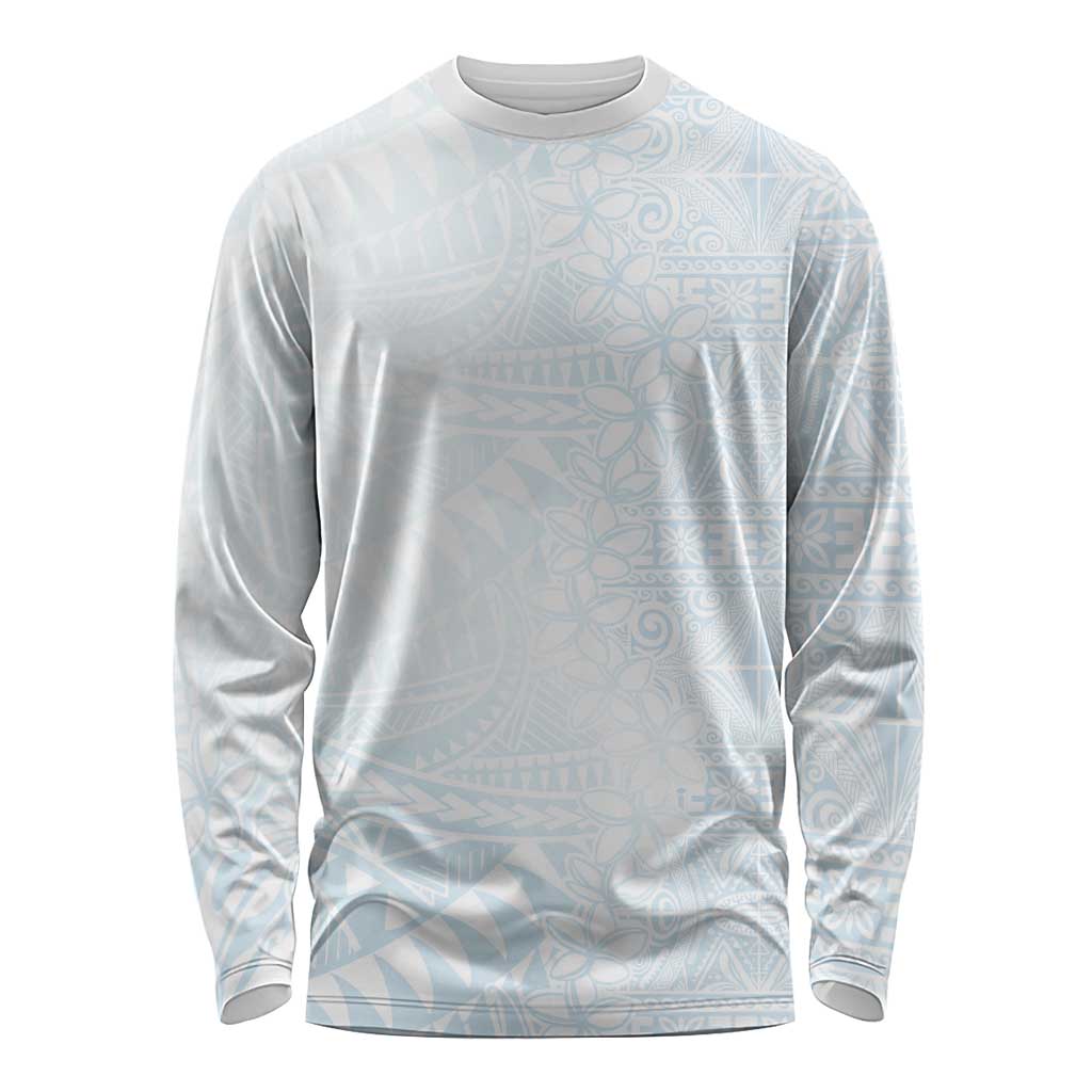 White Sunday Long Sleeve Shirt Plumeria Tatau Mix Tapa LT7 Unisex White - Polynesian Pride