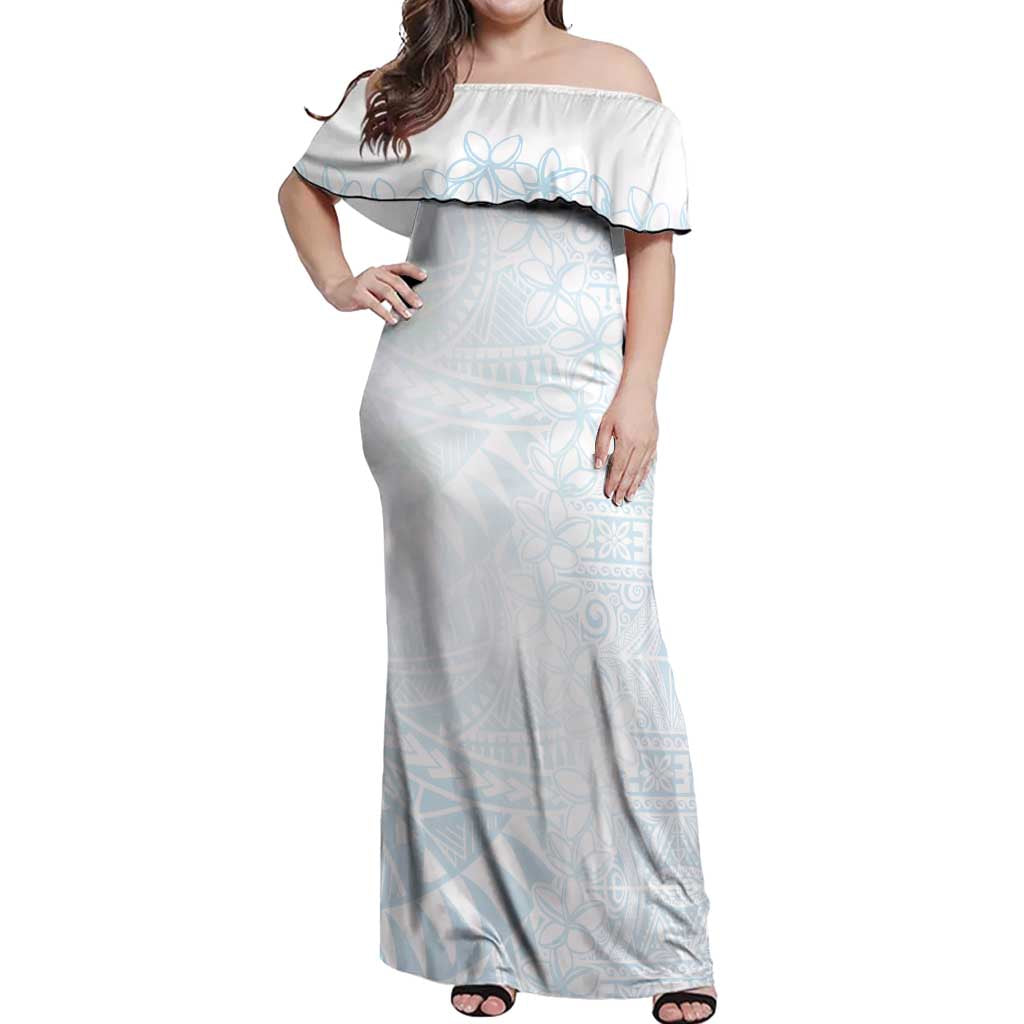 White Sunday Off Shoulder Maxi Dress Plumeria Tatau Mix Tapa