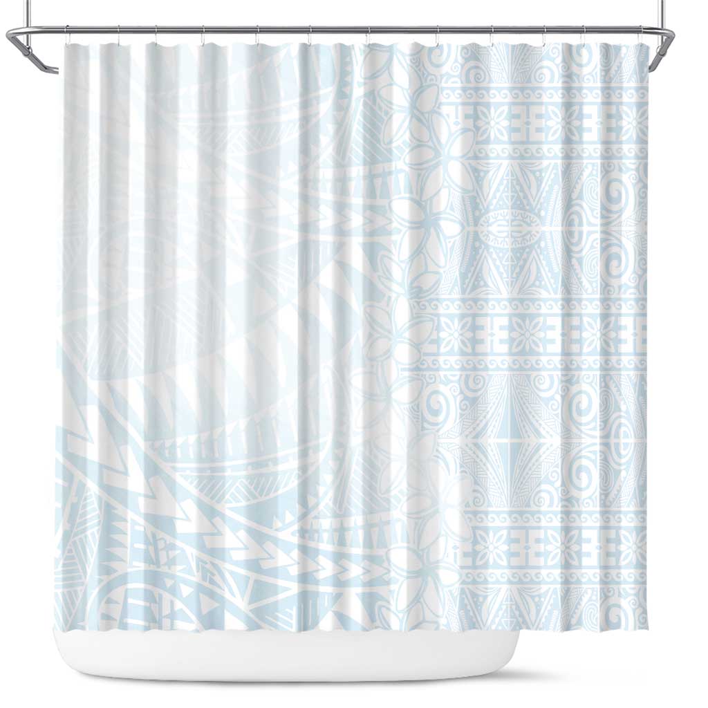 White Sunday Shower Curtain Plumeria Tatau Mix Tapa LT7 White - Polynesian Pride