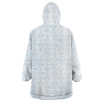 White Sunday Wearable Blanket Hoodie Plumeria Tatau Mix Tapa
