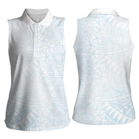 White Sunday Women Sleeveless Polo Shirt Plumeria Tatau Mix Tapa