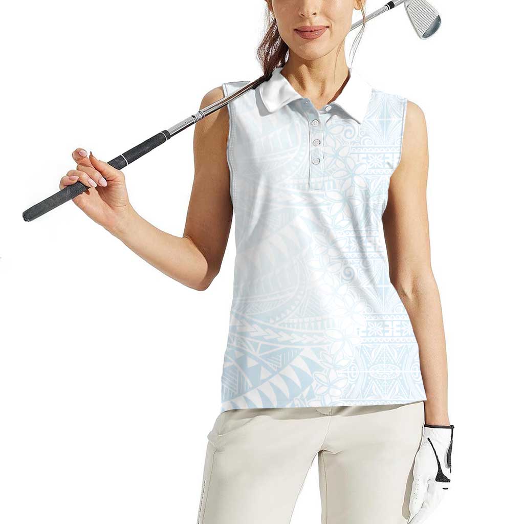 White Sunday Women Sleeveless Polo Shirt Plumeria Tatau Mix Tapa