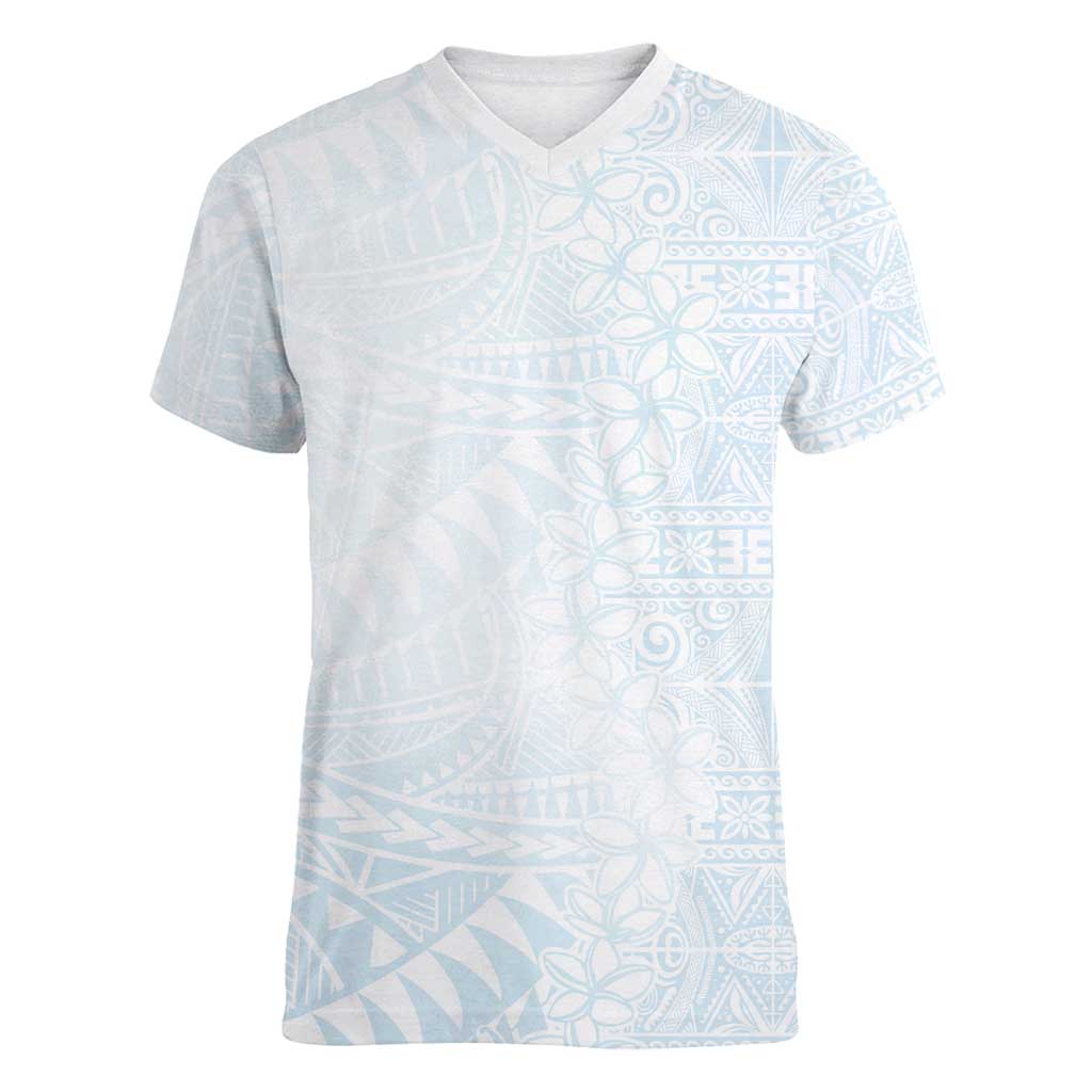 White Sunday Women V-Neck T-Shirt Plumeria Tatau Mix Tapa