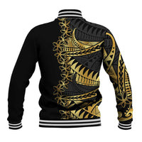 Polynesia Baseball Jacket Black & Gold Fancy Plumeria