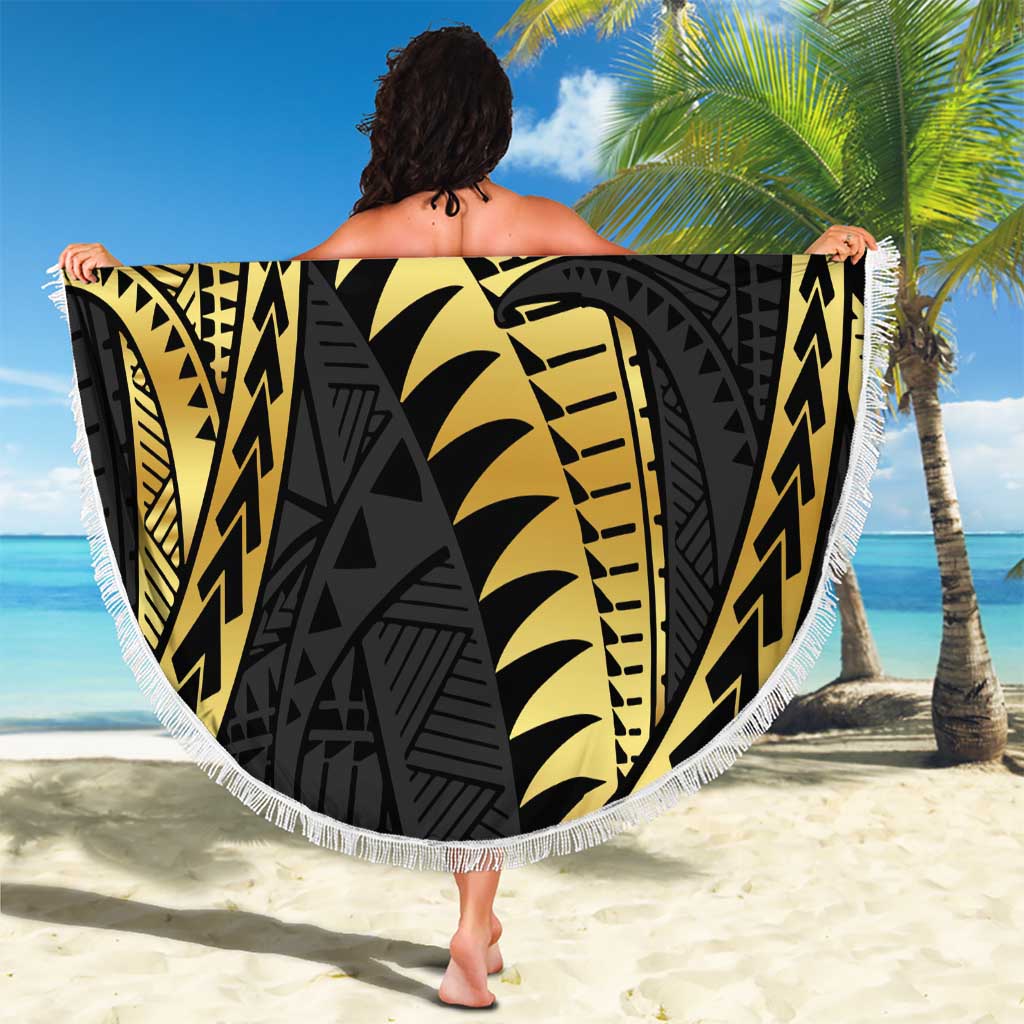Polynesia Beach Blanket Black & Gold Fancy Plumeria