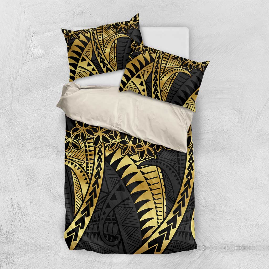 Polynesia Bedding Set Black & Gold Fancy Plumeria