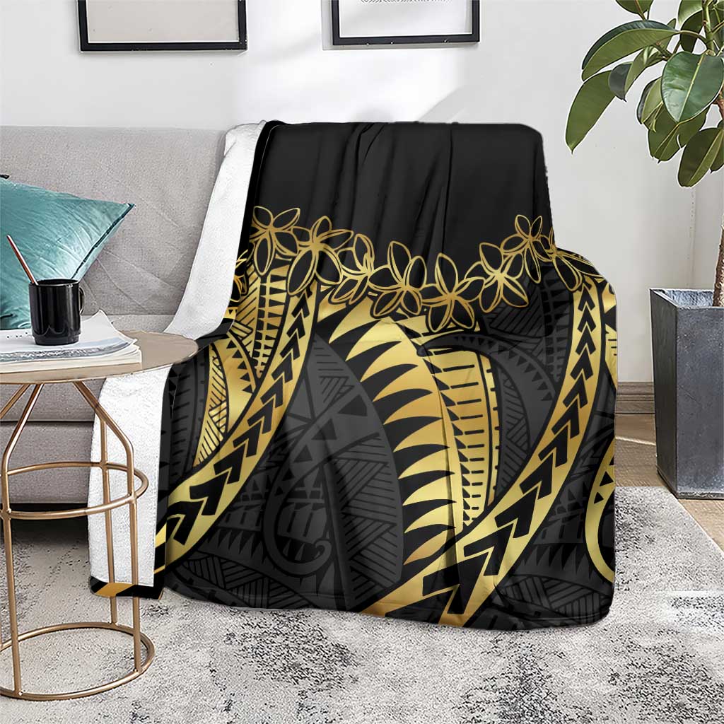 Polynesia Blanket Black & Gold Fancy Plumeria