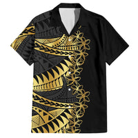Polynesia Family Matching Puletasi and Hawaiian Shirt Black & Gold Fancy Plumeria