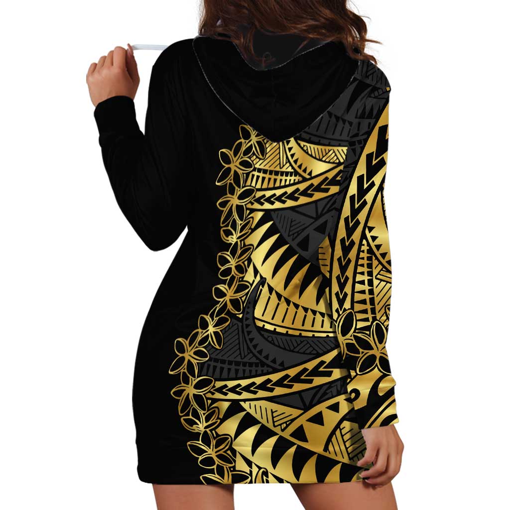 Polynesia Hoodie Dress Black & Gold Fancy Plumeria