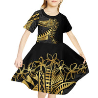 Polynesia Kid Short Sleeve Dress Black & Gold Fancy Plumeria