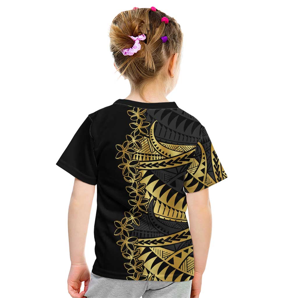 Polynesia Kid T Shirt Black & Gold Fancy Plumeria