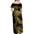 Polynesia Off Shoulder Maxi Dress Black & Gold Fancy Plumeria