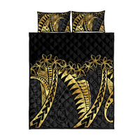 Polynesia Quilt Bed Set Black & Gold Fancy Plumeria