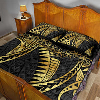 Polynesia Quilt Bed Set Black & Gold Fancy Plumeria