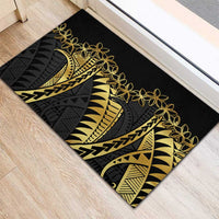 Polynesia Rubber Doormat Black & Gold Fancy Plumeria