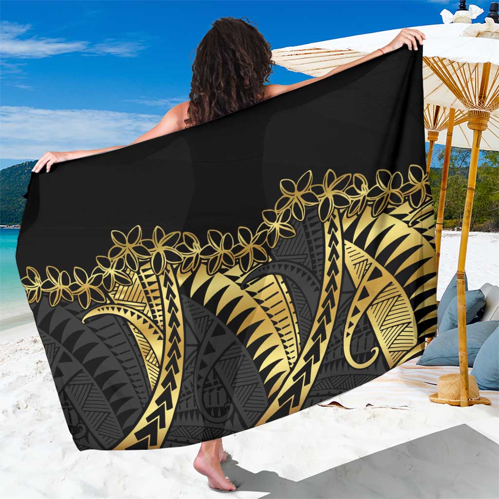 Polynesia Sarong Black & Gold Fancy Plumeria LT7 One Size 44 x 66 inches Black Gold - Polynesian Pride