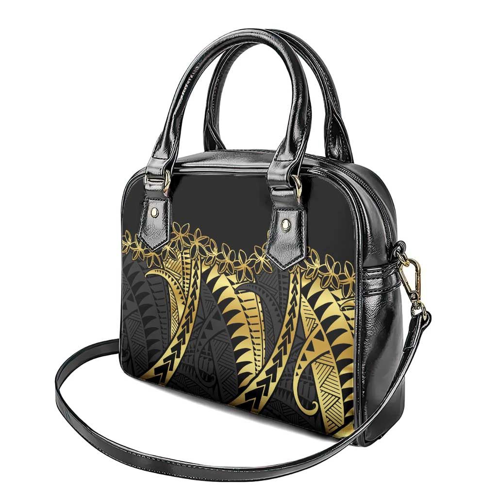 Polynesia Shoulder Handbag Black & Gold Fancy Plumeria