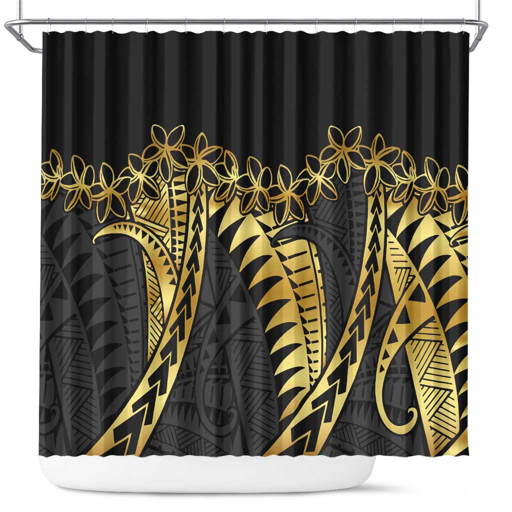 Polynesia Shower Curtain Black & Gold Fancy Plumeria LT7 Black Gold - Polynesian Pride