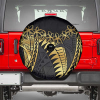 Polynesia Spare Tire Cover Black & Gold Fancy Plumeria