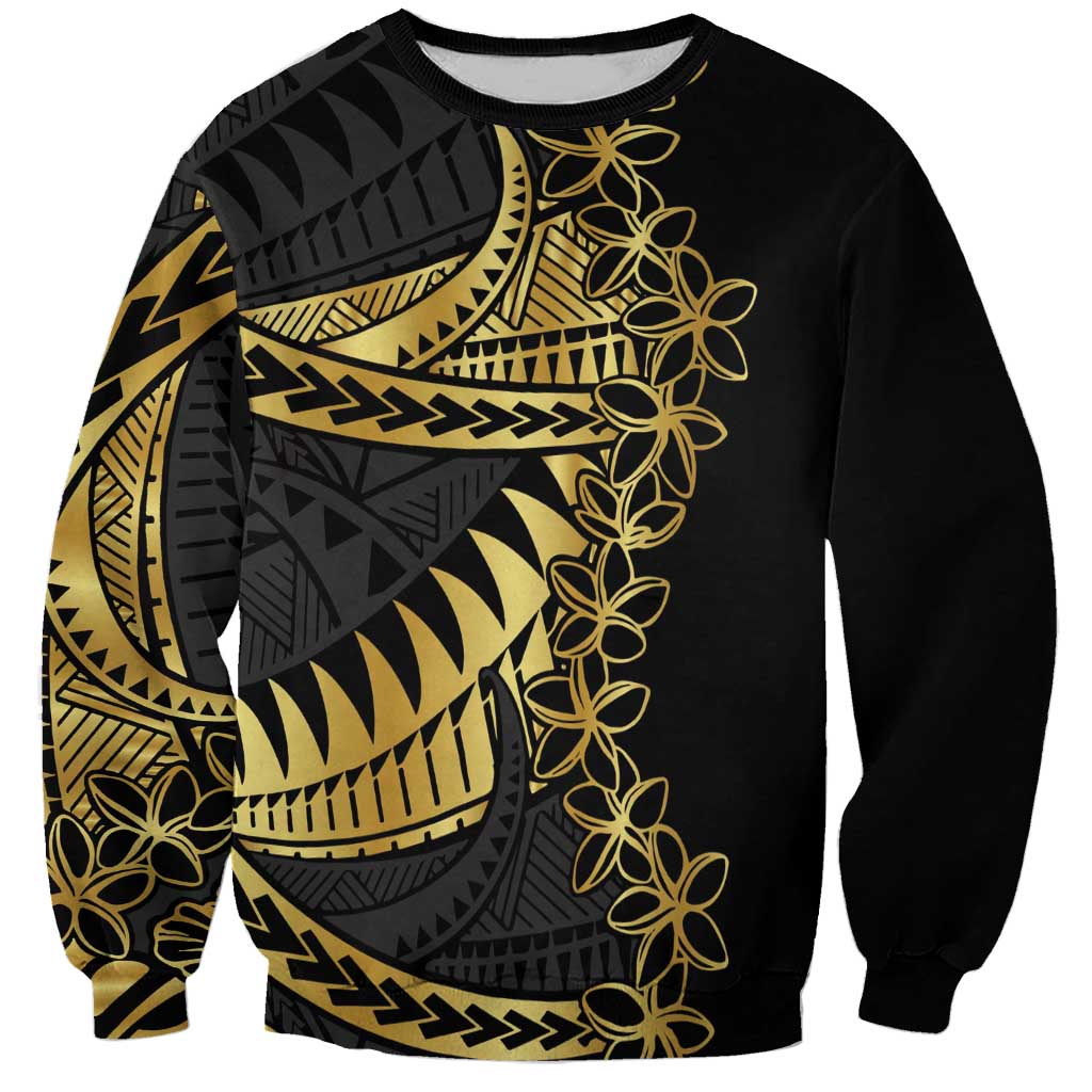 Polynesia Sweatshirt Black & Gold Fancy Plumeria